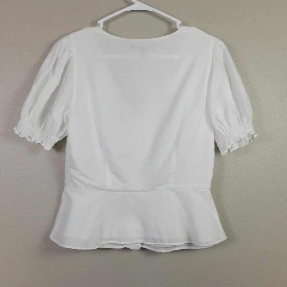 Banana Republic White Linen Cotton Peplum Top Size XS